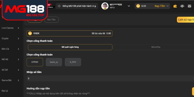 Khái quát về nạp rút tiền Mg188